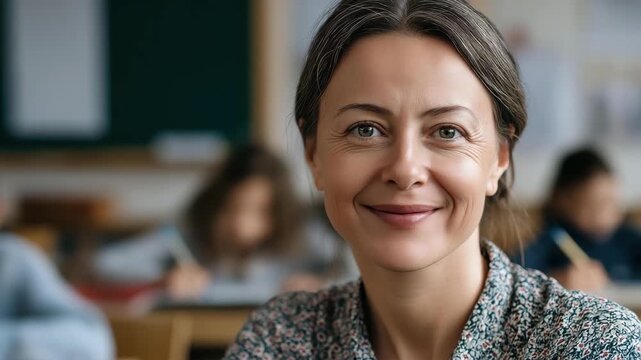 A joyful teacher captures attention in a classroom filled with engaged students, emphasizing the importance of education and connection in a learning environment.