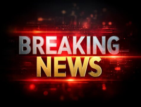 breaking news headlines animation with red lights on black background