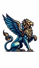 Mythical griffin mascot. Vibrant logo or illustration of a fantasy creature with wings.
