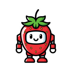 Cute Strawberry Robot Character Design.