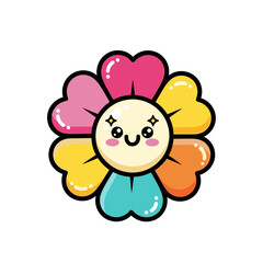 Cute Kawaii Flower Character with Heart Petals and Sparkly Eyes.