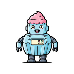 Cute Blue Robot with Pink Cupcake Head.