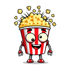 Cute Cartoon Popcorn Robot Character with Excited Expression.