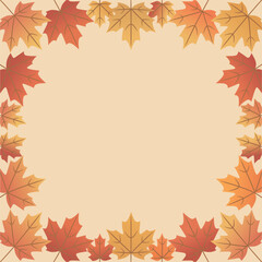 Obraz premium Decorative border design made of autumn leaves with warm tones, ideal for greeting cards, promotional banners, and autumn-themed design projects.