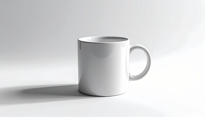 Fototapeta premium A blank white coffee mug isolated on a light background, perfect for mockup designs and branding presentations