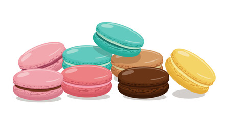 A small pile of colorful macarons in various flavors and colors