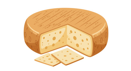 Cheese wheel slice cut with holes rind marked with lines and two cracker slices