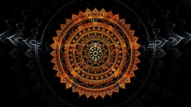 Exclusive Gold and Black Ornaments Rotating in Premium Loop, Elegant Dark Background with Metallic Textured Reflection