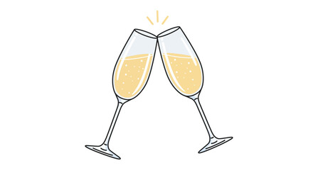 Two champagne glasses clinking together filled with sparkling wine and celebratory sparks
