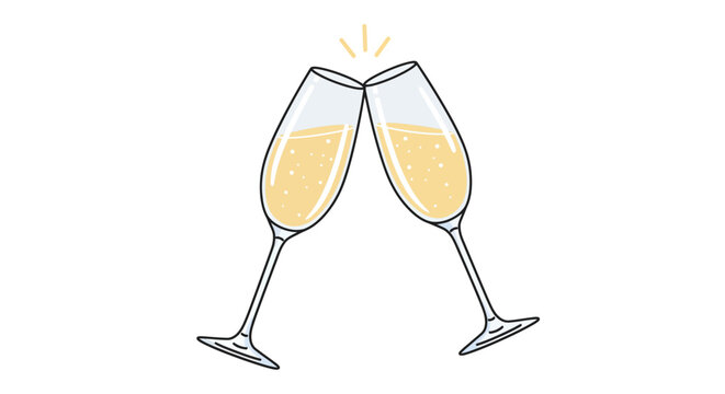 Two champagne glasses clinking together filled with sparkling wine and celebratory sparks