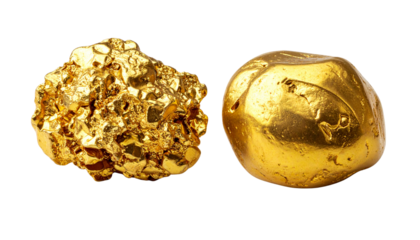 Two gold nugget cluster variations isolated on transparent background