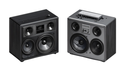  Two isometric stereo system variations isolated on transparent background