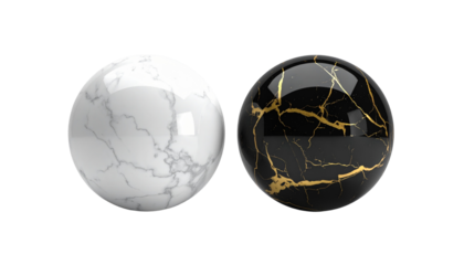  Two marble texture sphere variations isolated on transparent background