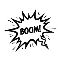 Black comic book style boom explosion speech bubble with text vector