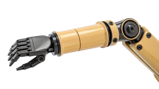 black and yellow robot arm isolated