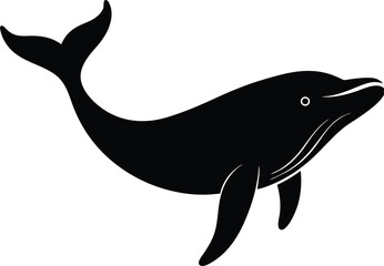 A cute blue cartoon whale vector illustration symbol of a marine mammal swimming underwater in the ocean