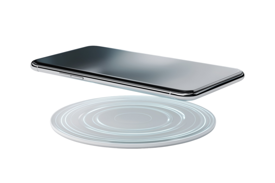Sleek modern smartphone wirelessly charging on a glowing circular pad for ultimate convenience