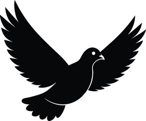 Flying dove silhouette on a white background symbolizing peace and freedom
