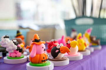 Colorful foam clay animal models displayed on table after preschool art activity, showcasing children creativity, imagination, and fine motor skills from fun hands-on learning and craft class.