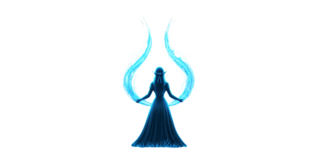 Silhouette of a woman with blue energy isolated isolated on transparent background