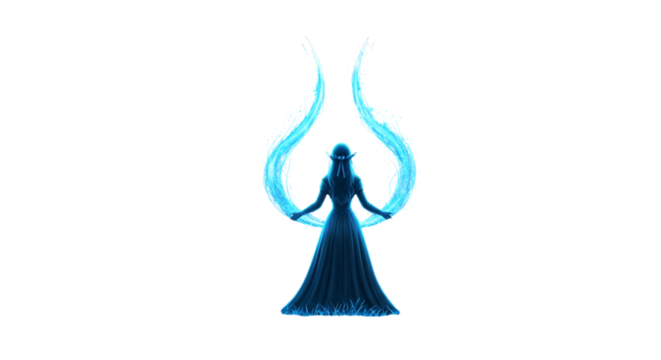Silhouette of a woman with blue energy isolated isolated on transparent background