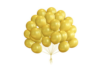 Bunch of golden balloons isolated on transparent background