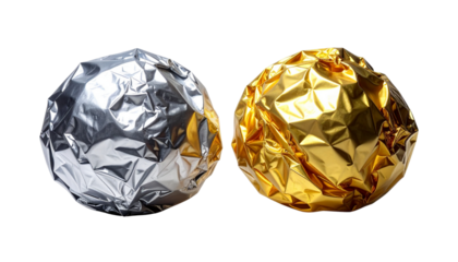  Two metallic foil crumple variations isolated on transparent background
