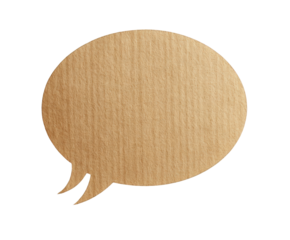 Blank cardboard speech bubble, isolated on transparent background