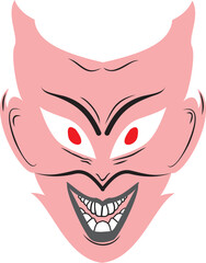 Scary Demon Face Vector Illustration with Red Eyes and Creepy Smile