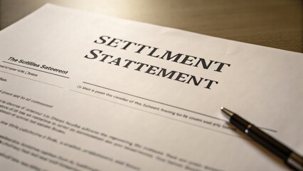 Obraz premium Detailed settlement statement document with pen on table