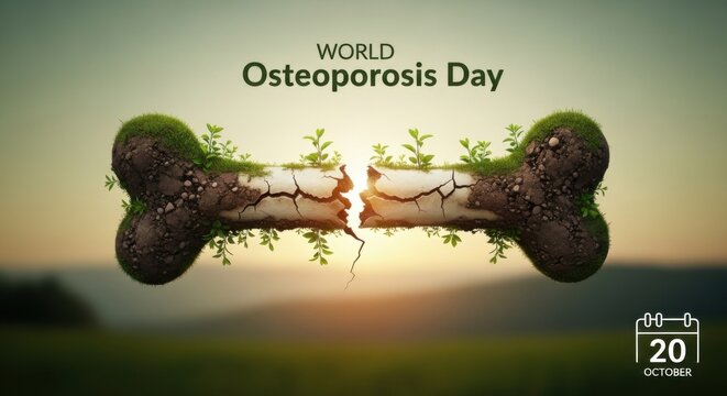 Creative concept for World Osteoporosis Day, cracked bone symbolizing fragile health, prevention, awareness, medical education, research and healthcare campaign