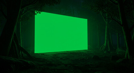 Naklejka premium Mysterious glowing portal in dark enchanted forest scene, perfect for fantasy or sci-fi projects