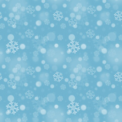 Christmas background, seamless Christmas pattern white falling snowflakes for Christmas and New Year design, Christmas raster illustration, festive seamless pattern