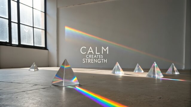 Prisms casting rainbow reflections in minimalist indoor space
