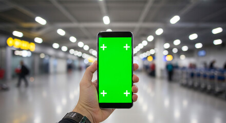 Showcasing your digital experience with a green screen phone in a busy airport terminal