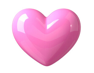 Glossy Pink Plastic Heart with 3D Shine Effect, Isolated PNG