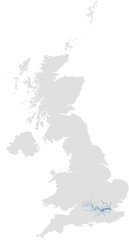 Thames river system – rivers vector map of United Kingdom highlighting main stem and primary tributaries (Web Mercator, scaled by river size, PPT-compatible, multi-layered & fully editable)