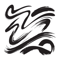 Abstract brush stroke vector illustration, bold black ink paint texture design elements set
