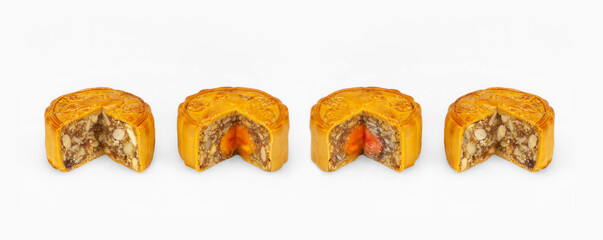 Traditional Mooncakes for Mid-Autumn Festival Celebration on White Background.
