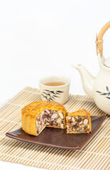 Traditional Mooncakes for Mid-Autumn Festival Celebration on White Background.