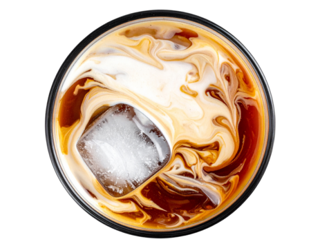 Top View White Russian Drink with Cream Swirl, Isolated PNG