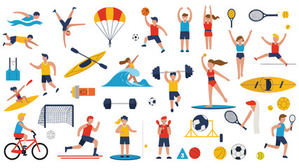 Fototapeta premium Dynamic Sports & Fitness Activities Collection: Diverse Illustrations of Active Lifestyles