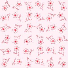 Red Outline Flowers Seamless Pattern.