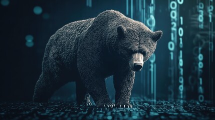 Hacker attack on a crypto and stock exchange market concept. Scam projects. Bear on the background of a falling market. Hacking of banking application. The red candles went down. Financial crisis and