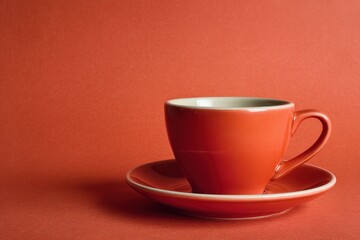 Obraz premium A vibrant orange coffee cup and saucer against a matching plain background