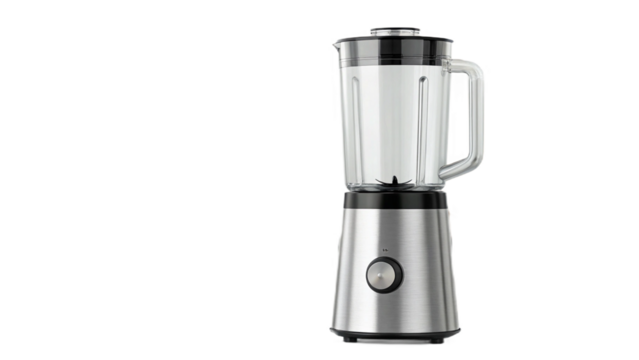 Isolated view of a stainless steel blender with a glass pitcher on a black background in a studio shot created with generated ai