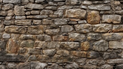 Fototapeta premium Detailed Close-Up View of a Rough, Weathered, Dry-Stacked Stone Wall Texture Background