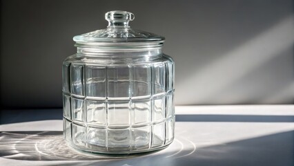 Stylish glass jar with lid and geometric pattern ideal for storage or decoration