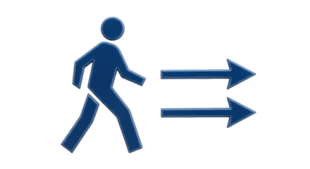 Isolated pedestrian silhouette with direction arrows indicating movement or navigation system