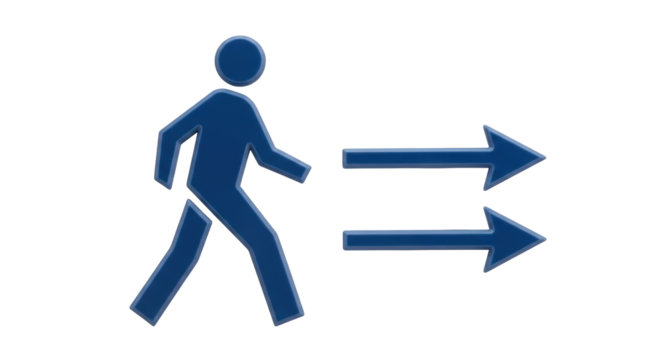 Isolated pedestrian silhouette with direction arrows indicating movement or navigation system - Powered by Adobe